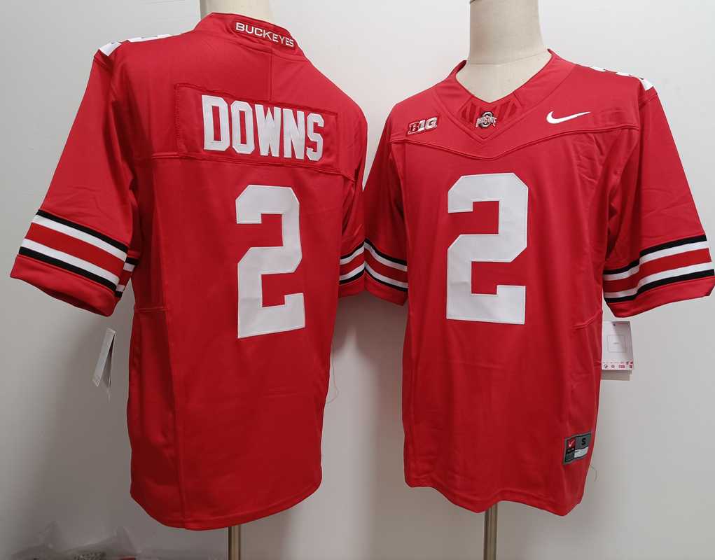 Men%27s Ohio State Buckeyes #2 Caleb Downs Red FUSE College Stitched Jersey